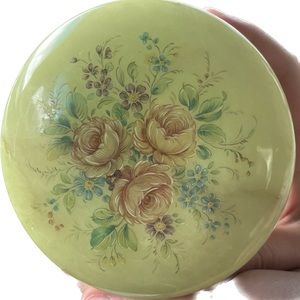Vintage Hinged Alabaster Italian Trinket Box Green Floral